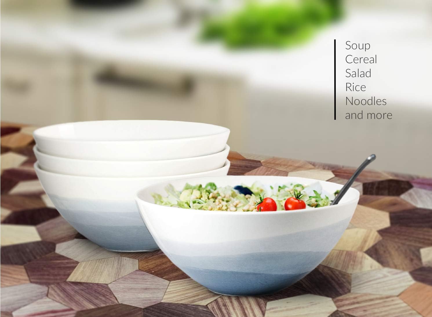  | Luna 4PC 6.75", 32 ounces Glacial Porcelain Bowls | Microwave safe bowl l Cereal bowls | Pasta bowl | Large soup bowl | ceramic bowl | Kitchen bowls | salad bowl set: Soup Bowls