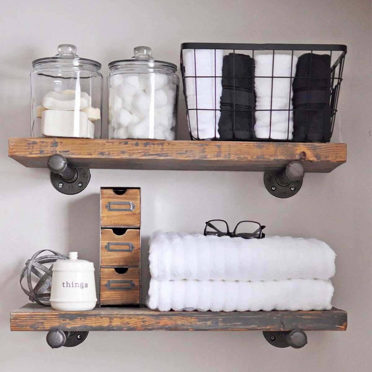 Pipe Shelf Brackets 8 Inch, Industrial Black Metal Wall Pipe Floating Shelf Bracket Heavy Duty Decorative Shelving Brackets for Wood Shelves, Rustic Farmhouse Vintage Style - 6 Pack: Home Improvement