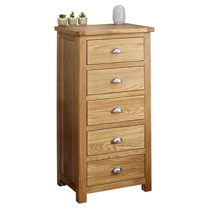 The Furniture Market Manor Oak 5 Drawer Tallboy Chest Amazon Co