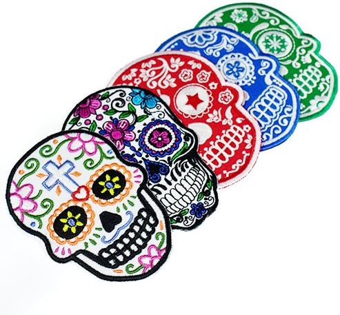 Amazon Co Jp メキシコ シュガースカル ドクロ 刺繍アイロンワッペン アップリケ アソートお得５枚セット ジュエリー