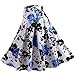 Fancyqube(TM Women Pleated Vintage Skirts Floral Print Midi Skirt Blue X-Large