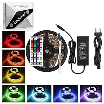LEDMO RGB led Streifen 5M, Stripes, Stripe Band 300 LED(SMD5050), Leiste, Lichtleiste,IP65 Wasserdicht inkl. 44 Key RGB LED L