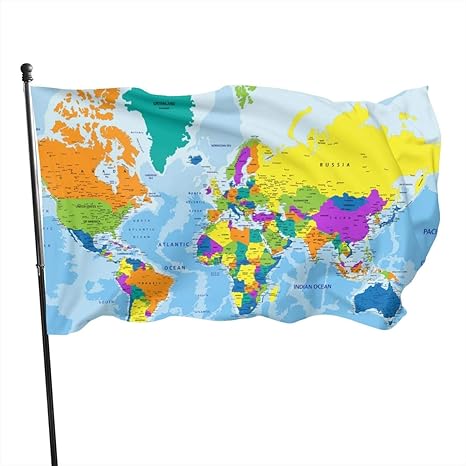 Laiue World Map Guard Flag 3x5ft Vivid Color For Inside Outside