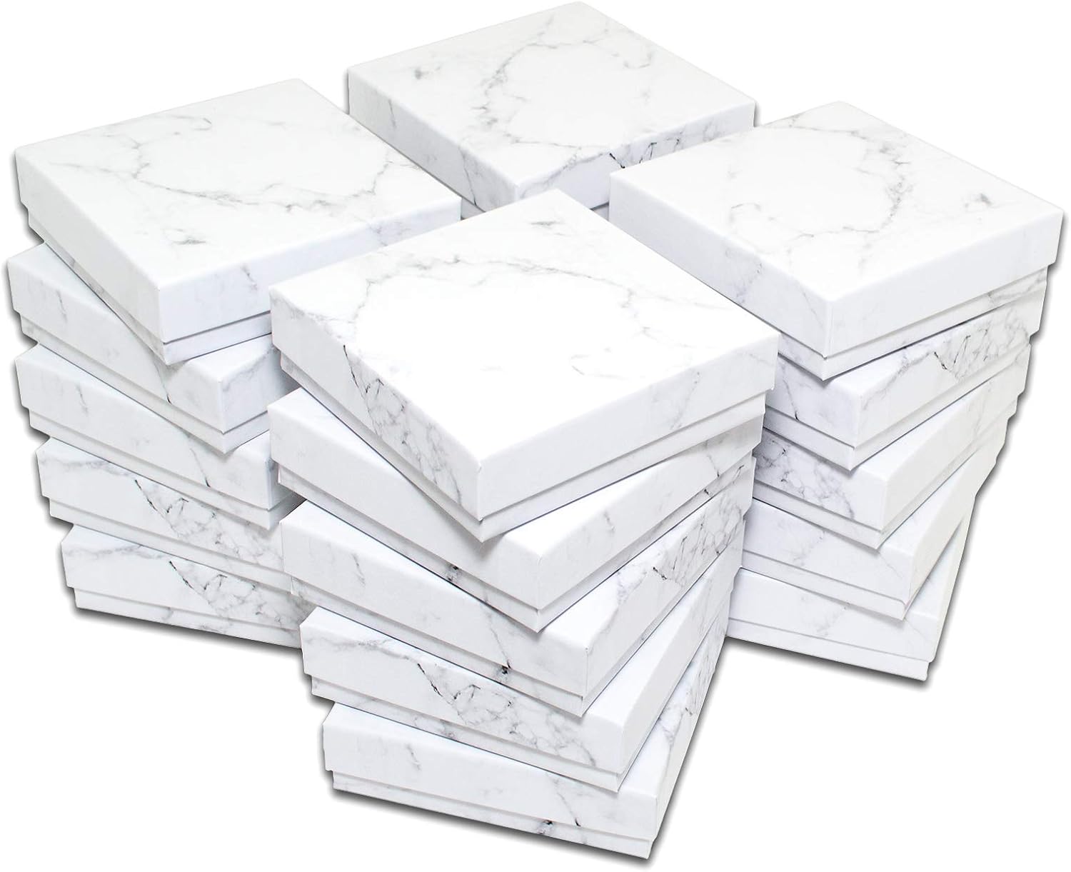 TheDisplayGuys 100-Pack #33 Cotton Filled Cardboard Paper Jewelry Box Gift Case - Marble White (3 1/2" x 3 1/2" x 1"): Everything Else
