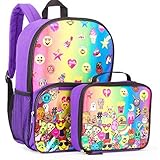 Emoji Rainbow Girls Backpack and Clear Pocket Insulated Lunchbox Lunch Bag - Kids