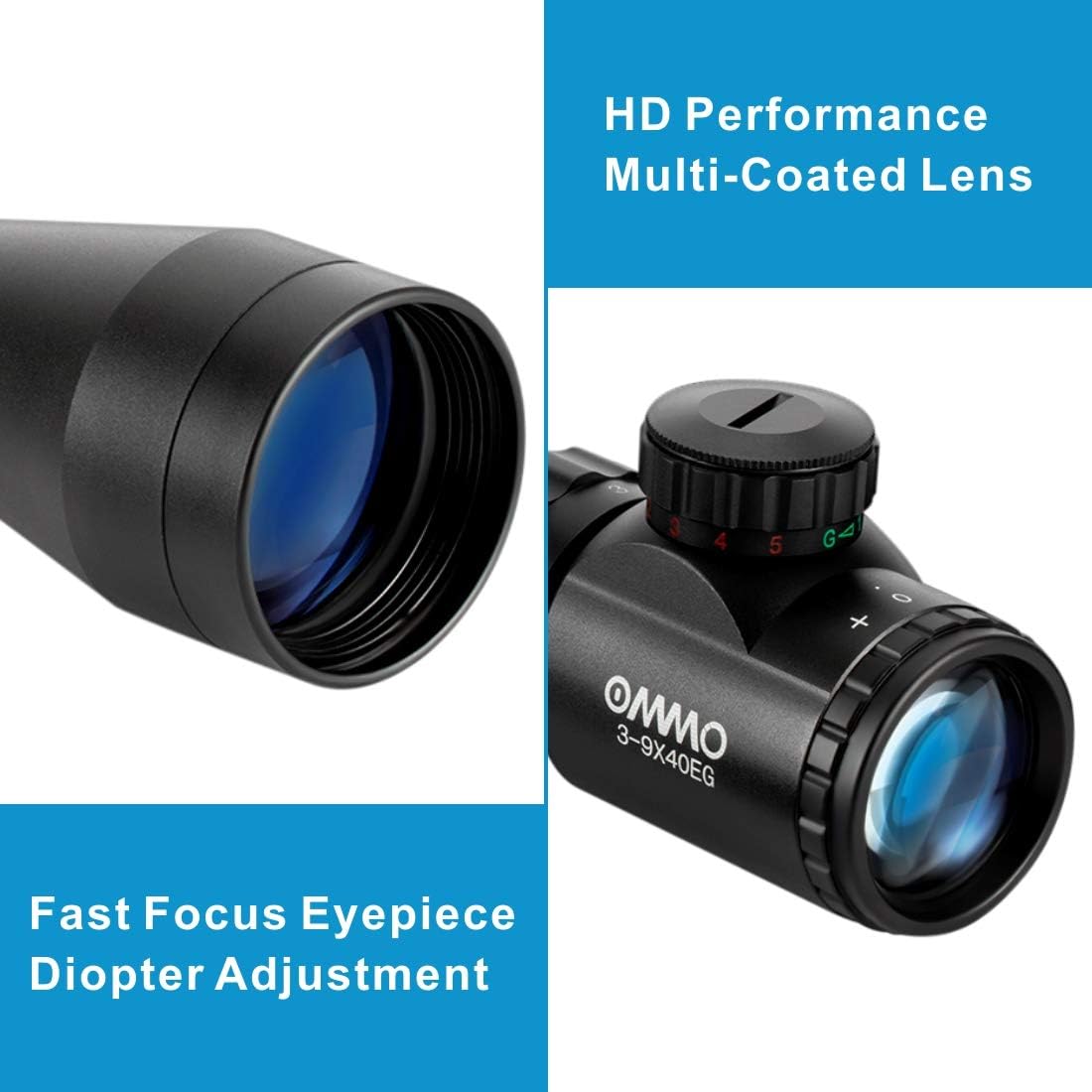 OMMO 3-9X40 Rifle Scope, Red Green Illuminated Optical Mil-Dot Riflescope for Hunting, with Flip-Open Covers : Sports & Outdoors