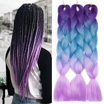 Tess 24 Braids Extensions Kunsthaar Crochet Jumbo Braids Synthetik Braiding Hair Ombre 3pcs 100g Bundel 60cm Lila Blau Helllila Haarteile Extensions Amazon De Beauty