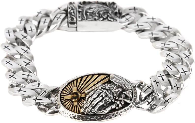 Amazon ジナブリング Jina Bring ブレスレット シルバー925 真鍮 クロス 後光のプレイハンド 喜平 チカーノ ローライダー Tattoo ブランド Good Vibrations ブレスレット メンズ レディース ブレスレット 通販