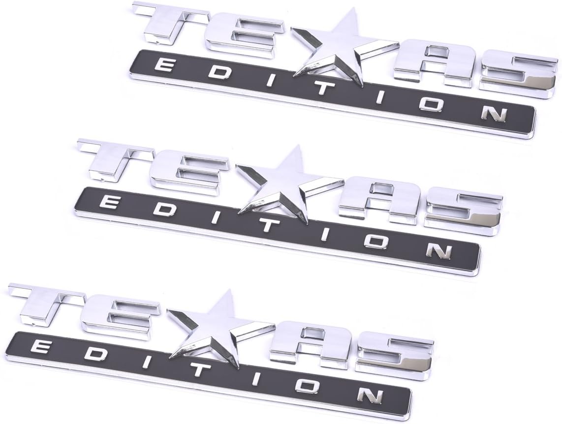 Aimoll 3pcs Texas Edition Emblem, Strong Stick On Emblem Badge Replacement for Chevrolet Sierra 07-17 Silverado Suburban Tahoe Truck Car (Chrome)