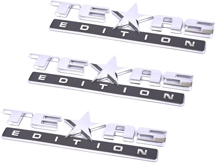 Aimoll 3pcs Texas Edition Emblem, Strong Stick On Emblem Badge Replacement for Chevrolet Sierra 07-17 Silverado Suburban Tahoe Truck Car (Chrome)