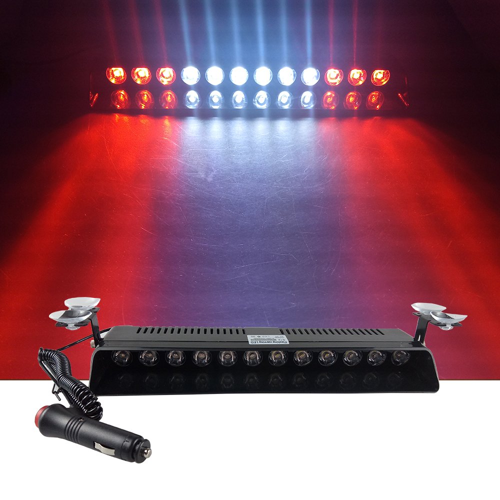 12V Car Truck Emergency Strobe Flash Light Sucker Dashboard Interior Windshield Warning Light Bar Current (12LED, Red White White Red)