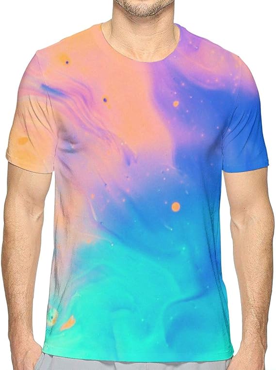 Amazon Co Jp Tシャツ ブレンドカラーレインボーペイントインクパステルパターン メンズ 半袖 服 メンズ 夏 カジュアル ファッション 丸襟 柔らかい 快適 服 ファッション小物