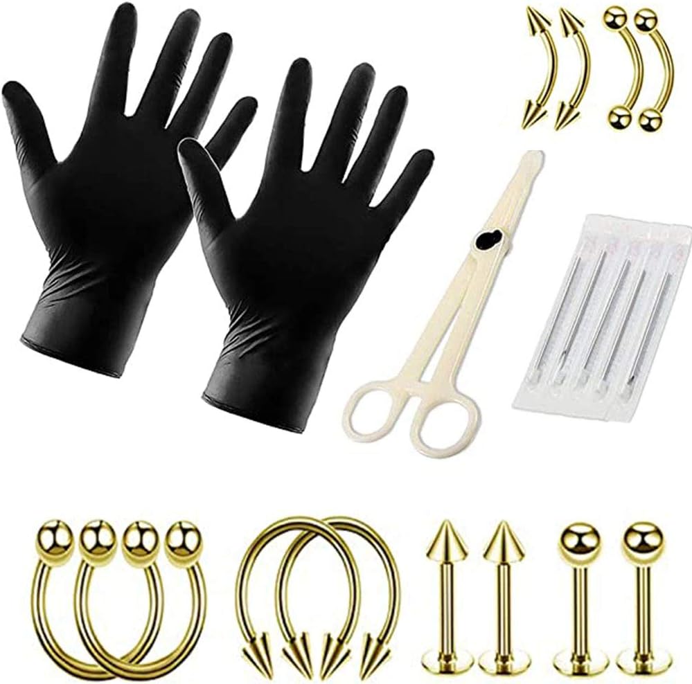 Sumyer Belly Button Piercing Kit, Nose Piercing Kit, 14G 16G Professional Piercing Kit with Stainless Steel for Body Jewelry Tongue Tragus Chin Lip Ear Eyebrow Nipple 22 Pcs