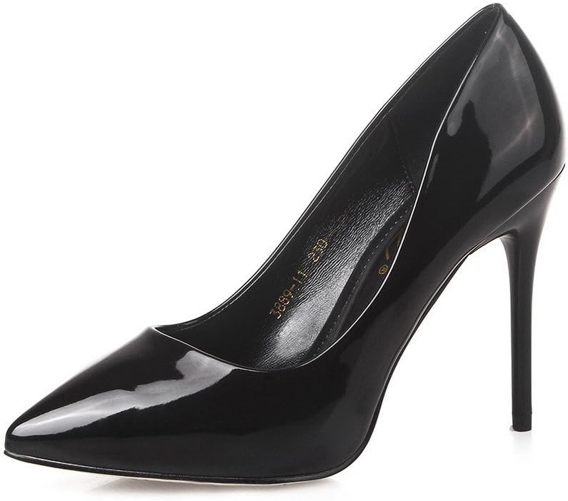 AalarDom Women's Spikes-Stilettos Solid Soft Material Pointed-Toe Pumps-Shoes, Black-10CM, 34