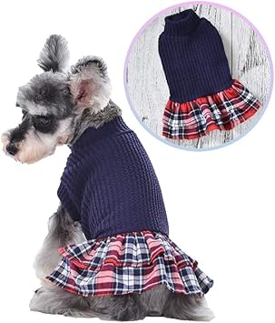 Amazon Beanspet 犬服 ワンピース 秋冬 冬 犬 服 ドッグウェア 防寒 暖かい つなぎ 可愛い おしゃれ 小型犬 中型犬 冬用 タータンチェック ネイビー Sサイズ ビーンズペット Beans Pet ドレス ワンピース 通販