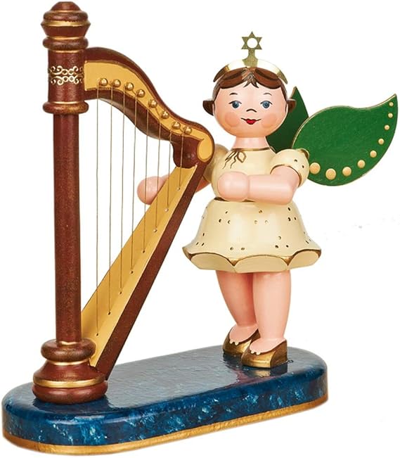 German Christmas Angel with Harp 16cm / 6inch Authentic German