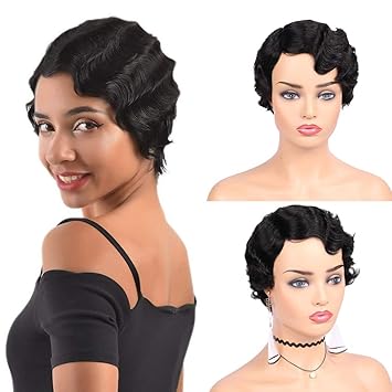 Amazon Com Allnice Short Curly Finger Wave Wig Remy Human Hair