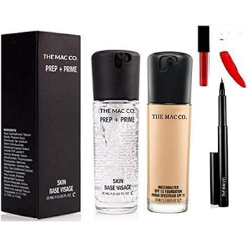 THE MAC CO.Combo 1 Face and Body Matchmaster SPF 15 Foundation (35 ml),1 Prep + Prime Skin Base Primer (35 ml), 1 Sketch Eyeliner, 1 Red Liquid Lipstick (set of 4)