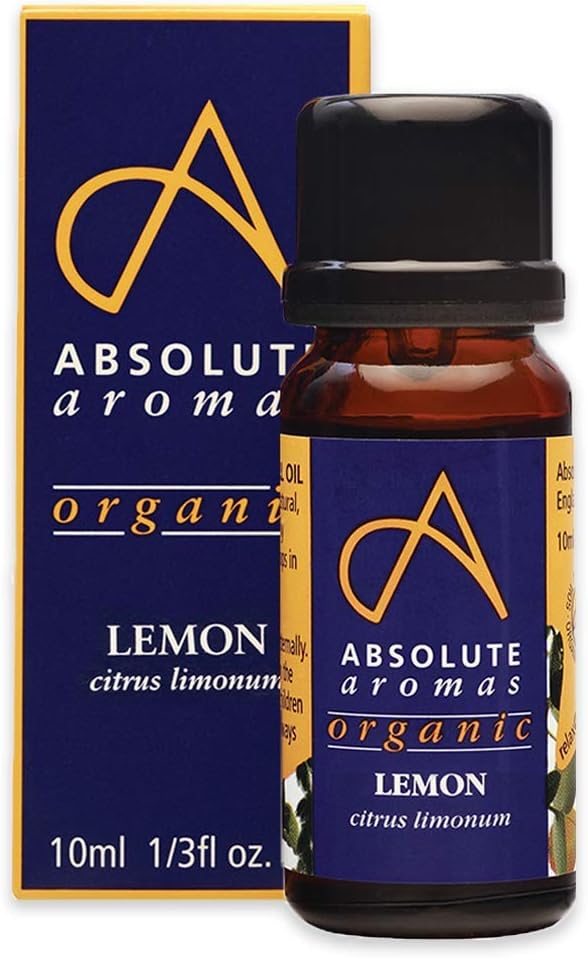 Absolute Aromas Organic Lemon Essential Oil 10ml, 100% Pure, Natural, Undiluted, Vegan and Cruelty-Free