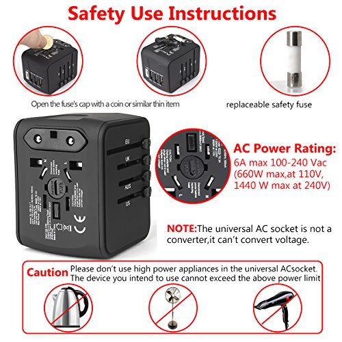 Universal Travel Charger Adapter, G-TING International All-in-one USB Travel Cube Power Adapter Plug for UK/EU/US/AU about 150 Countries, European Adapters, Worldwide Wall Charger AC Socket with U - Thumbnail 4