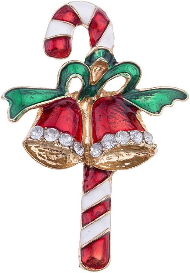 Tangbasii Brooch Pins, Christmas Walking Stick Jingle Bell Brooches