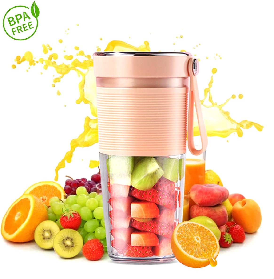 Portable Blender, Cordless Personal Smoothie Juicer, 350ml Mini Mixer, USB Rechargeable Fruit Blender, Juicer Cup with Cleaner Brushes for Home, Office, Sports, Travel, Outdoors, BPA Free, Waterproof