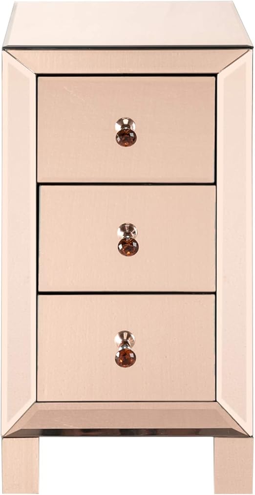 Amazon Com Tita Dong Mirrored Bedside Table Mirrored Nightstand With 3 Drawer And Crystal Style Knobs Black Rose Gold Silver Reflective Smooth Mirror Finish Bedside Cabinet For Bedroom Living Room Kitchen Dining