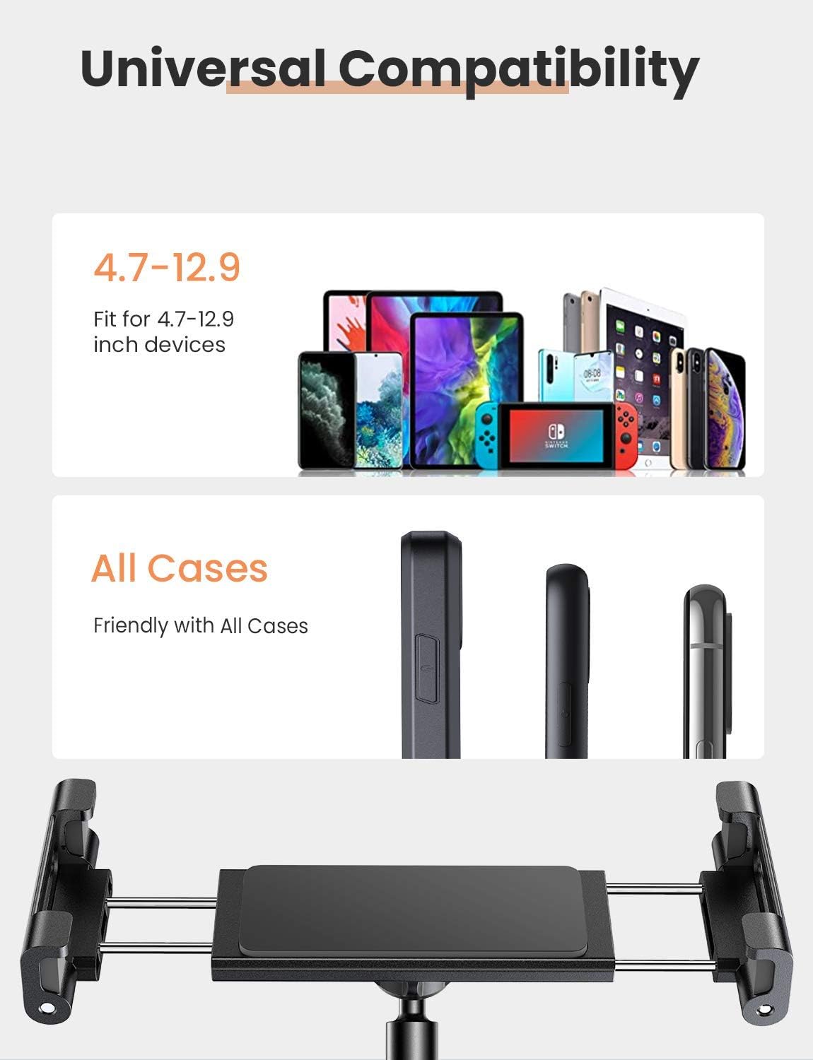 LISEN Tablet Stand Holder, Angle Height Adjustable Tablet & Phone Stand for Desk, Thick Case Friendly iPad Holder Stand Compatible with(4.7-12.9") iPad Pro 12.9, Air Mini 4, iPhone, Switch, Kindle