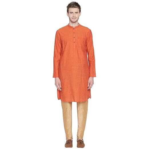 Men's cotton Kurta (110049641_ Rust_ Medium)