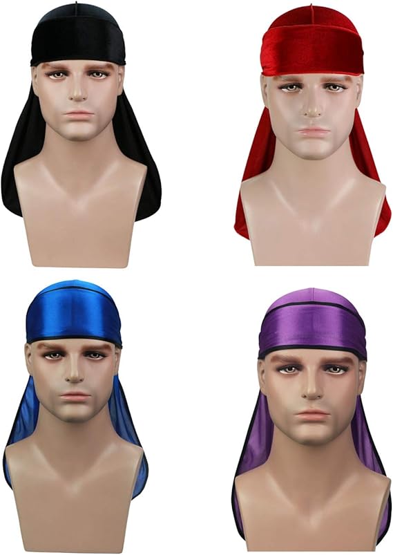 2 Pieces Velvet Durag and 2 Pieces Silky Soft Durag Cap with Extra long tail and wide straps