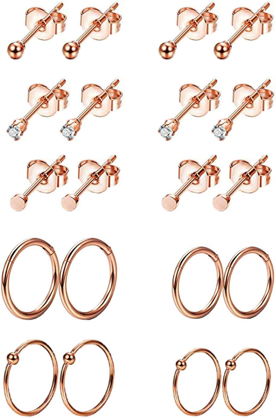 REVOLIA 10Pairs Stainless Steel Cartilage Earrings for Men Women Stud Earrings Ball CZ Tragus Helix Piercing