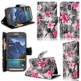 Cellularvilla Wallet Case for Samsung Galaxy S5 Active G870 Pu Leather Wallet Card Flip Open Pocket Case Cover Pouch (Black Pink Flower)