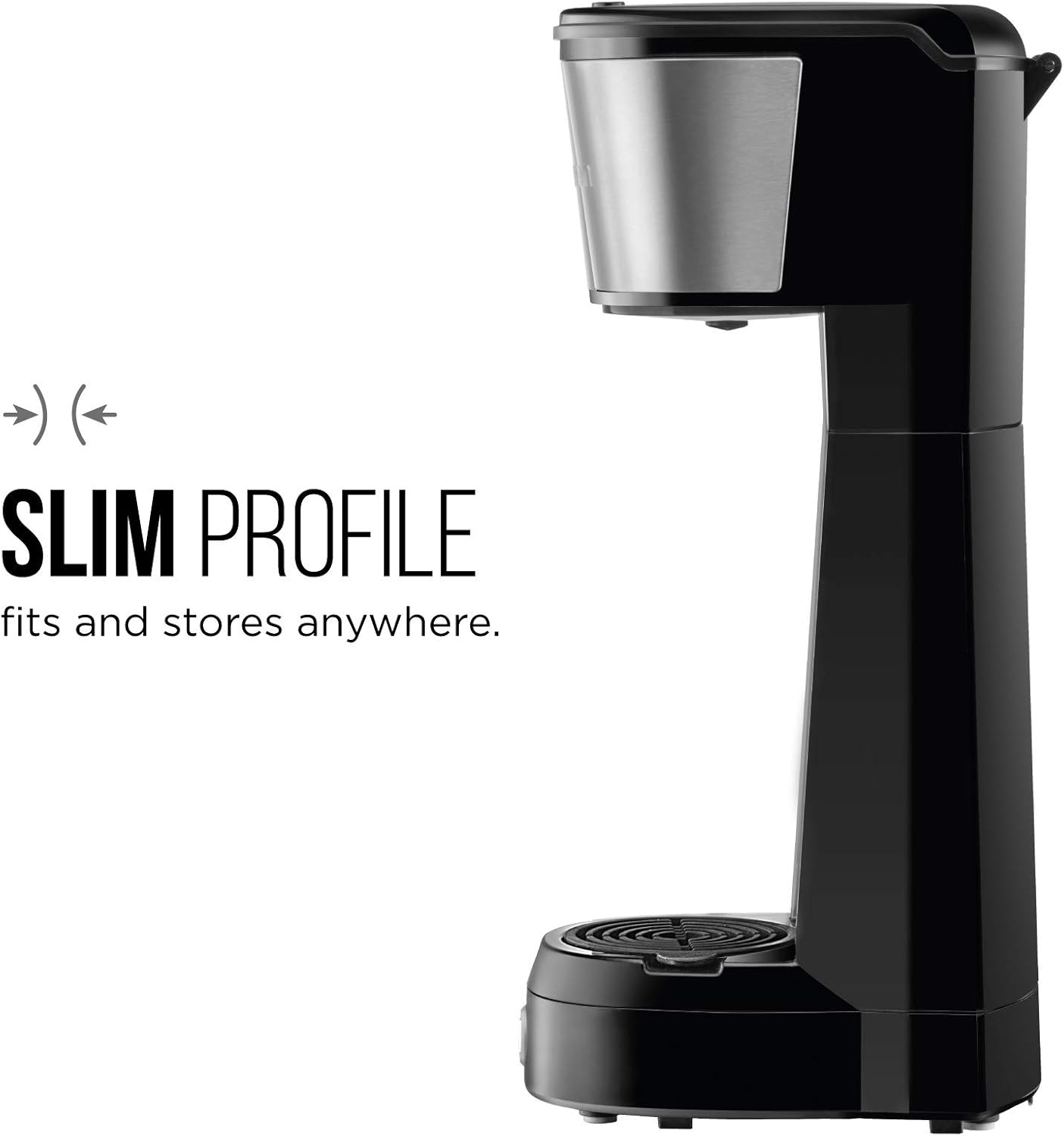 Chefman InstaCoffee Single Serve Coffee Maker Brews in 30 Seconds, Compatible with K-Cup Pods, Grounds and Loose-Leaf Tea w/ Reusable Filter, Compact 14 oz, Black/Stainless Steel, Mug Not Included: Kitchen & Dining