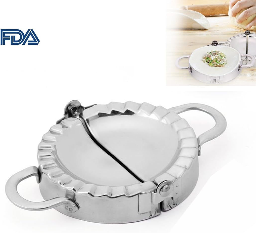 Dumpling Maker 1 Pack Stainless Steel Manual Mould Dough Press Cutter Pasty Turnover Maker for Kitchen Cooking / Portable Kitchen Gadget (Silver, Large)