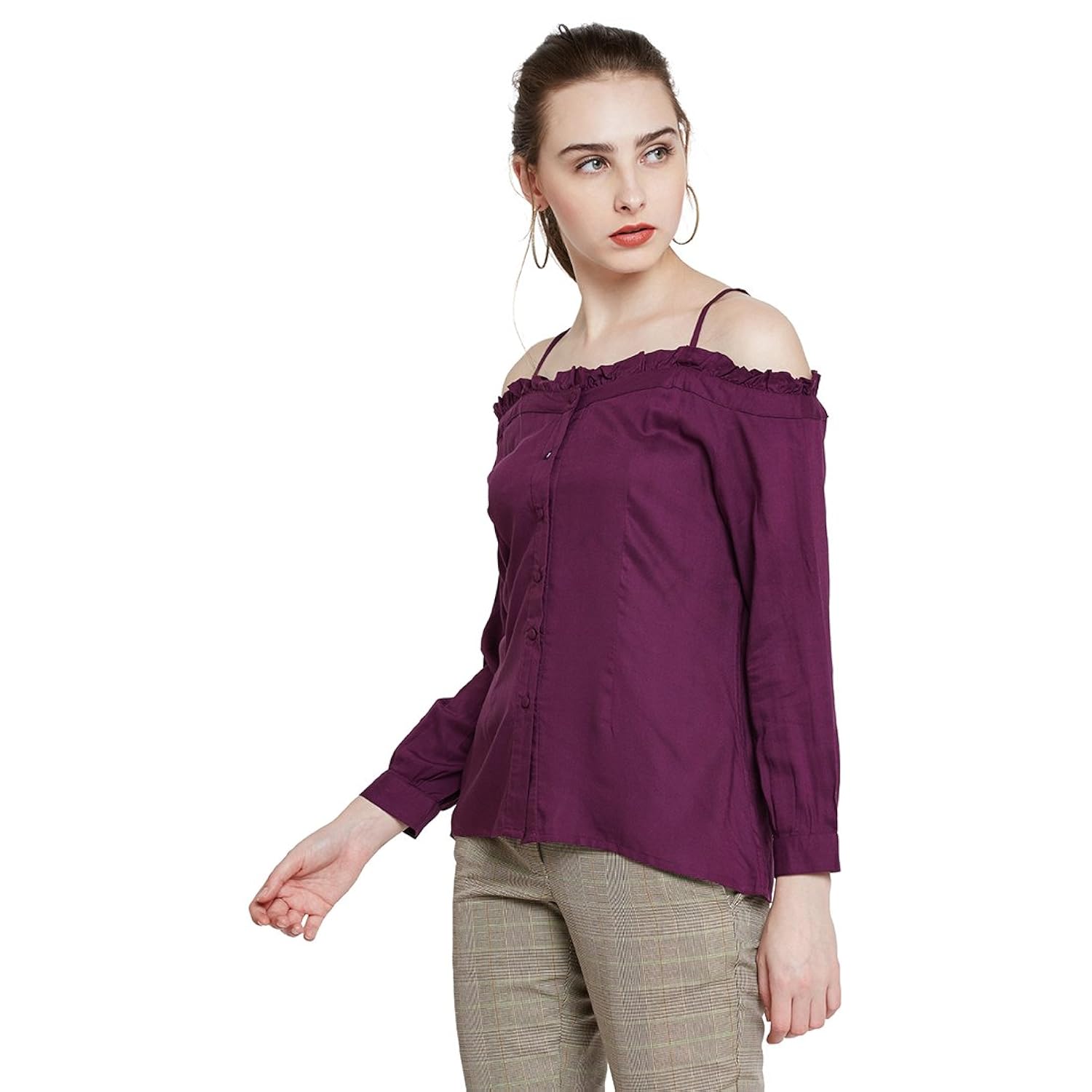 marie claire women purple solid bardot top