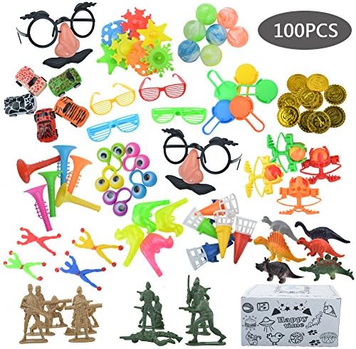 Xfunino 100 Pcs Bulk Party Favor Toy Assortment, Birthday Party Decorations, Classroom Rewards for Kids, Kids Gift Ideas and Carnival Prizes Party Favor Bags, Toy Set