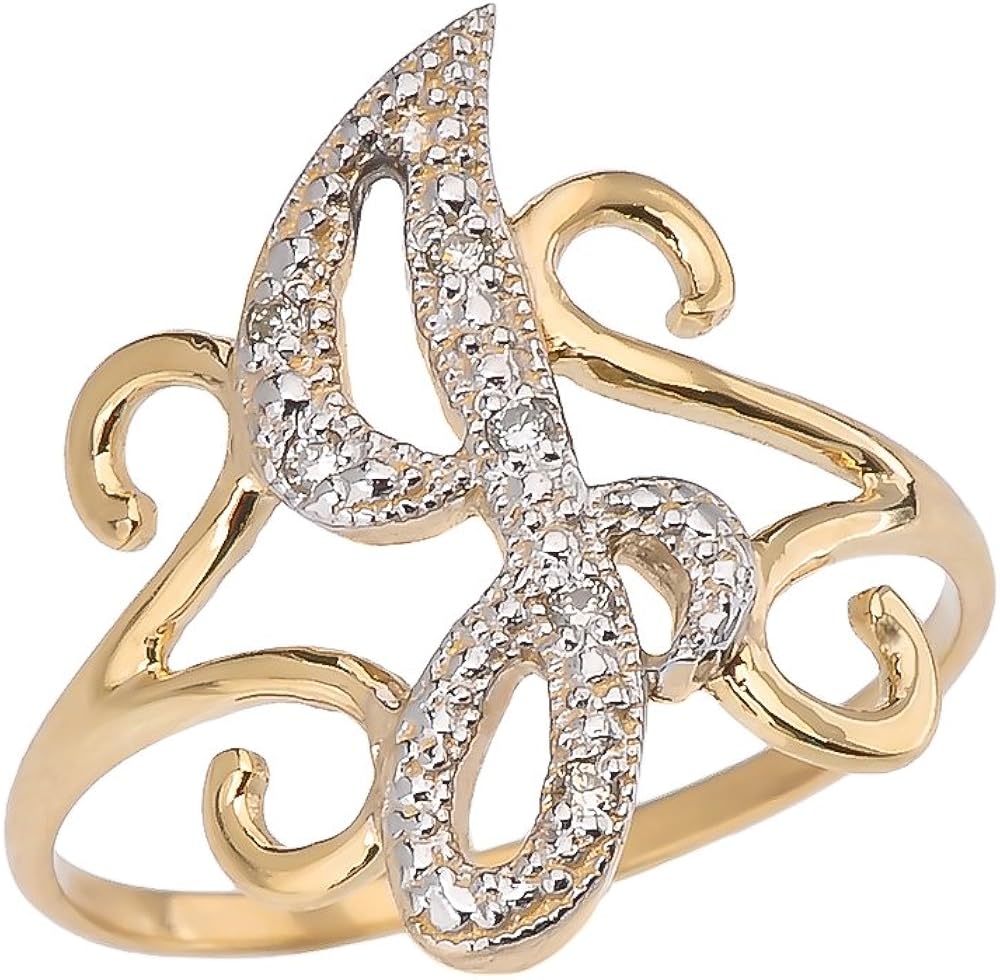 Initial Rings 14k Yellow Gold Modern Cursive J Diamond Jewelry