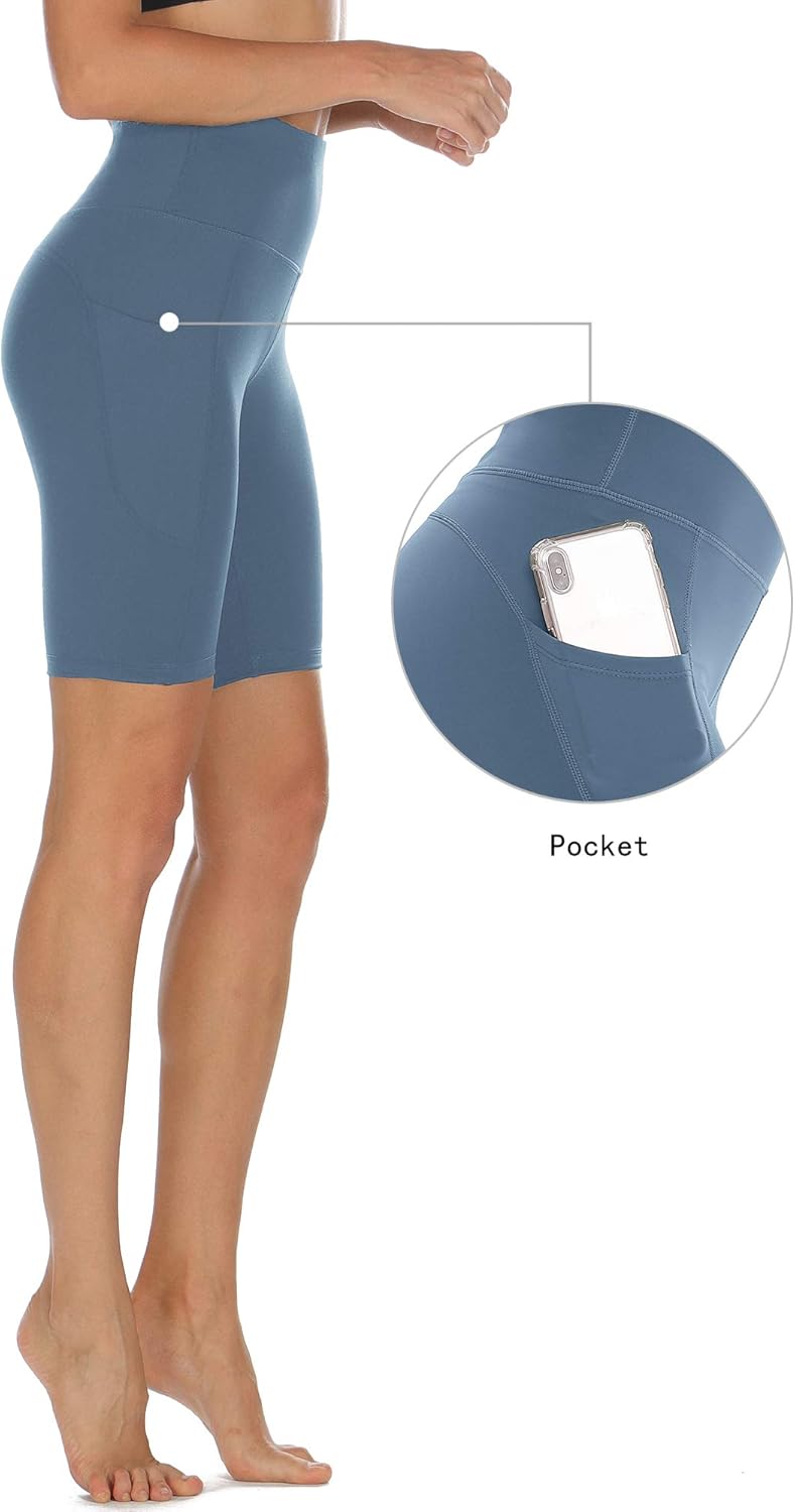 icyzone Athletic Shorts for Women - High Waist Workout Running Yoga Exercise Gym Shorts with Pockets: Clothing