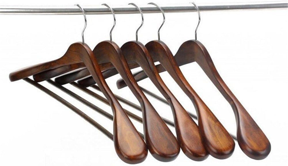 HUAIHAIZ Extra-Wide Shoulder Suit Hangers, Wood Clothing Hangers for Closet Collection, Retro Finish (5 pieces/lot) - Antique color