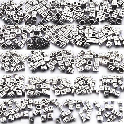 ORLEI Letter 26pcs from A to Z Alphabet 6*6mm Alloy Tibetan Silver Plated European Charms Beads Spacer Beads Fit for Fashion European Bracelet Necklace Jewelry Findings