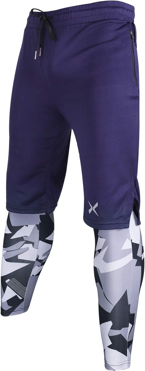 Xtextile Men's Compression Set, Workout Set with Long Sleeve Compression Shirt, Leggings Pants, Loose Shorts for Running