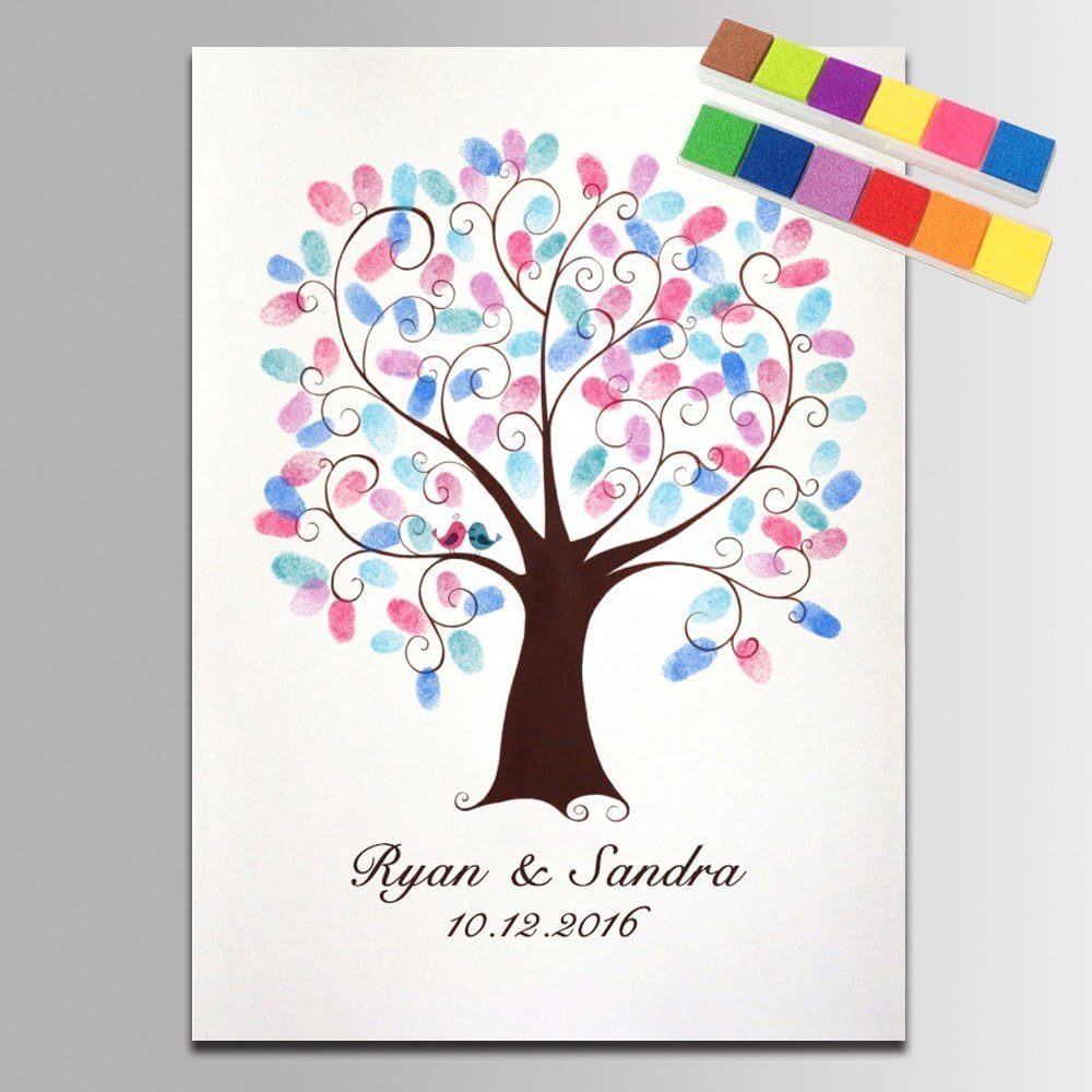 Amazon Com Diy Wedding Guest Book Alternative Fingerprint Wedding Tree Lovebirds Guests Book With Inkpad Thumbprint Attendance Engagement Gift Party Decorations 80x120cm Home Kitchen