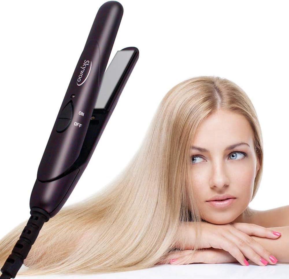 Mini Hair Straightener, Travel Flat Iron Dual Voltage 3/4 Inch Nano-Diamond Ceramic Tourmaline, Small Lightweight & Portable Travel Size Straightening Iron for Men & Women, Purple: Health & Personal Care