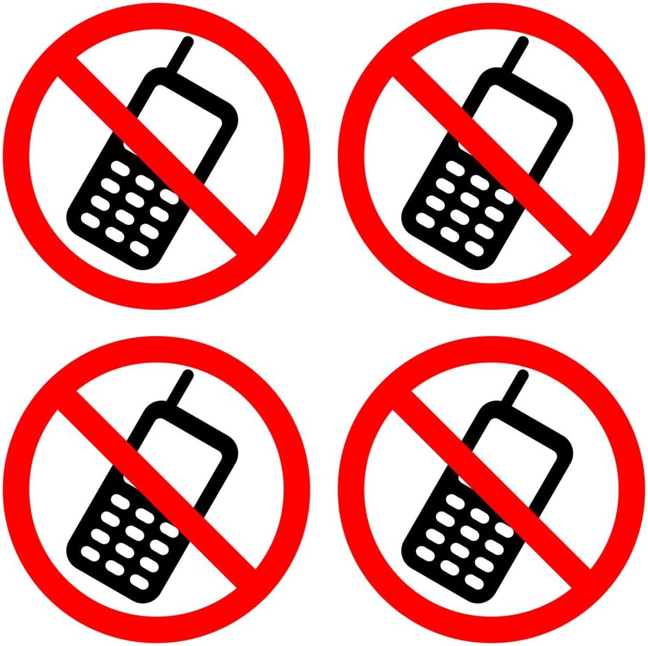dealzEpic - No Cell Phone/Mobile Phone is Prohibited Sign | Self Adhesive Vinyl Decal Sticker | Pack of 4 Pcs