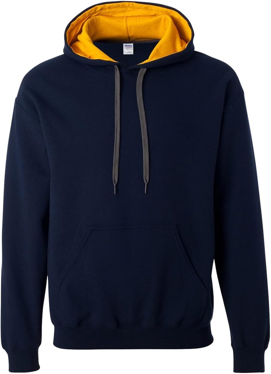 Navy/ Gold_3XL Gildan Adult Heavy BlendTM Contrast Hooded Sweatshirt 185C00 Active Hoodies Men