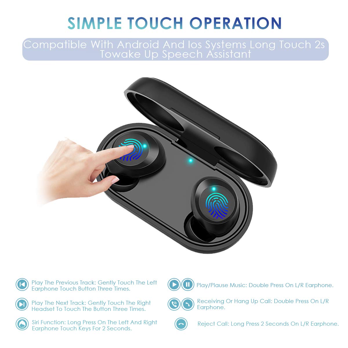 HOMVILLA Auriculares Bluetooth para Deporte, Auriculares con micrófono Bluetooth Mini Verdadero, Auriculares Bluetooth V5.0 60H Playtime Auriculares inalámbricos, Sonido estéreo Auriculares TWS