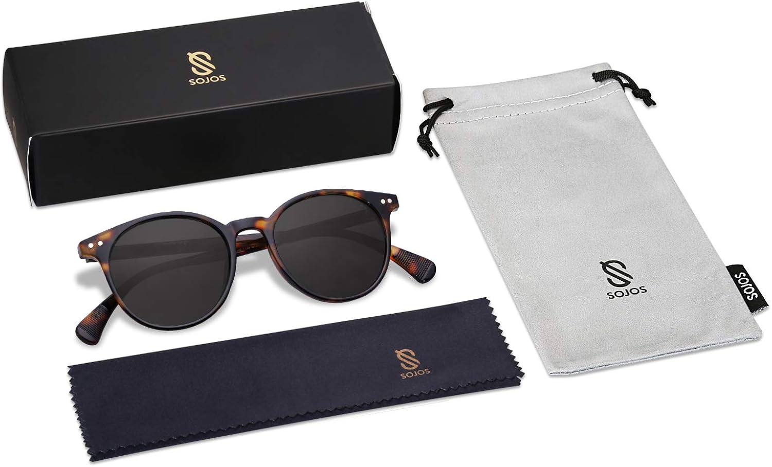 SOJOS Small Round Classic Polarized Sunglasses for Women Men Vintage Style UV400 Lens MAY SJ2113, Tortoise/Grey: Clothing