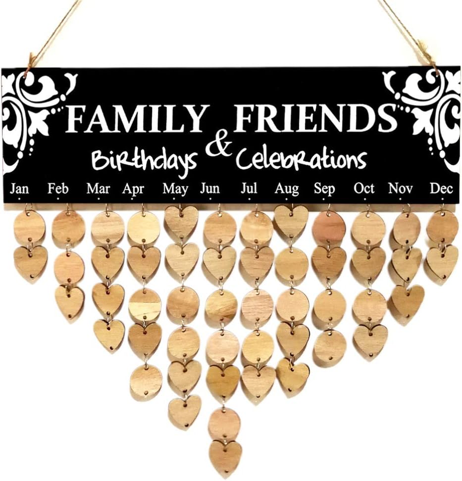 VALICLUD 102pcs DIY Birthday Reminder Board Hanging Family Birthday Plaque Sign Wooden Wall Calendar with Tag Rope for Anniversary Important Events