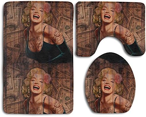 Rustic Country Barn Wood Monroe Set Non-Slip Bathroom Mat Set Lid Toilet Cover Pedestal Rug.