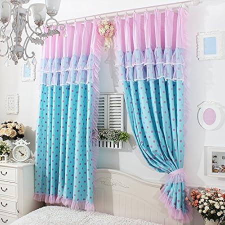 Fadfay Home Textile Delicate Pink Lace Curtains Cute Pink Polka